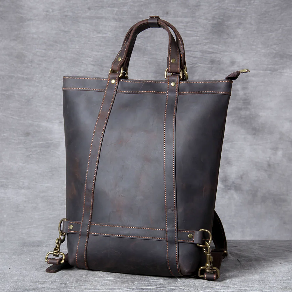 S.WORKER Vintage Vollnarbenleder Herrenrucksack 2-Wege-Tasche für Männer Echtleder Umwandelbarer Schulter- & Rucksack Tagesrucksack – Detail 8