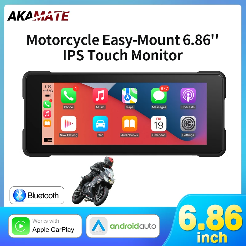 Motorcycle CarPlay  Android Auto Navigation 6.86inch Display Portable Monitor Waterproof Screen AUX Bluetooth Music SD/TF Videos