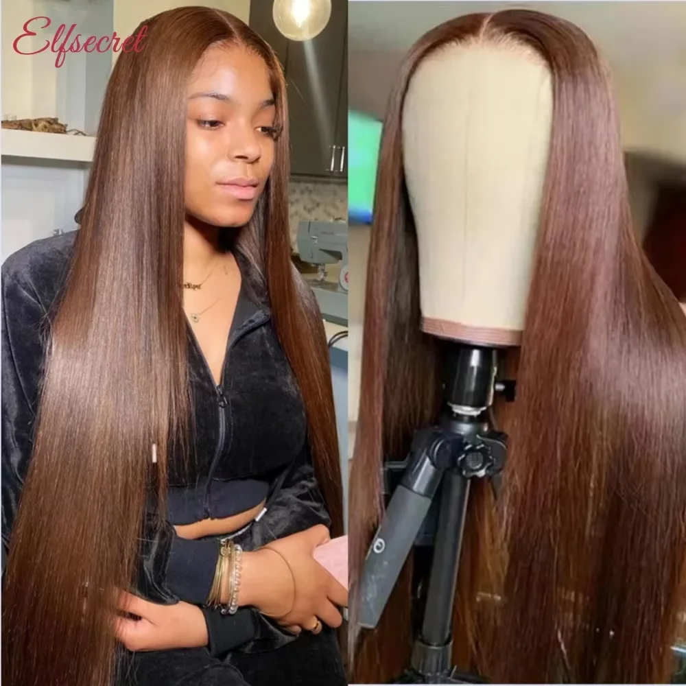 

13x4 шоколадно-коричневые прямые парики из натуральных волос на кружеве для женщин 13x6 прозрачные кружевные фронтальные парики предварительно сорванные 4 # Парик