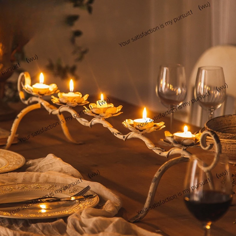 French Romantic Nostalgic Tabletop Ornaments Hotel Restaurant Candlelight Dinner Candle Holder Props Wedding Decoration Candle