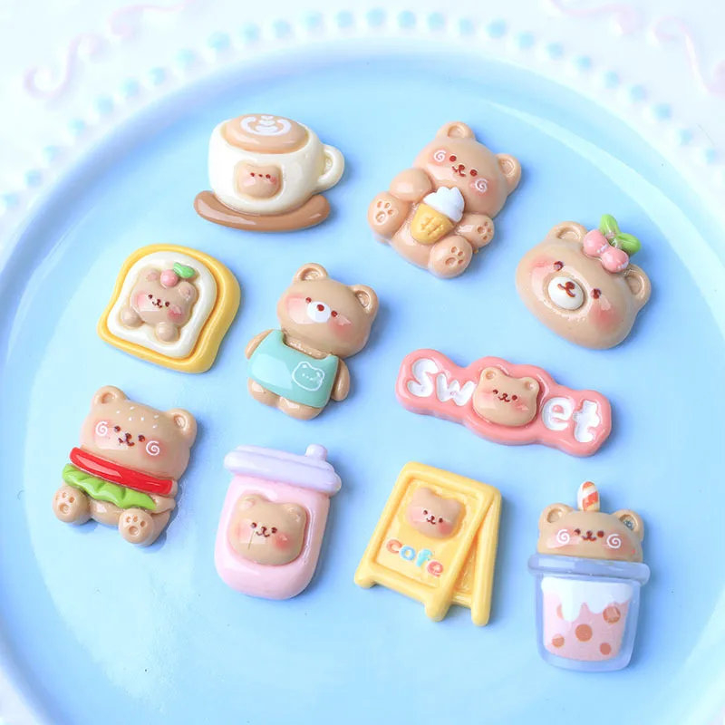 

100pcs Kawaii Resin Mini Coffee Bear Flatback DIY for Phone Case Hairpin Keychain Earrings Scrapbook Dollhouse Accessories
