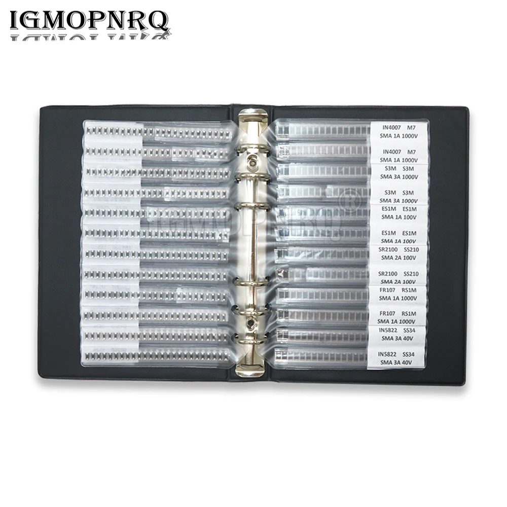 SMA Rectifier Diode Sample Book 24 Values Schottky diodes M1 M4 M7 SS110 SS12 SS14 SS16 SS210 SS24 SS34 SS36 SMD Assortment Kit