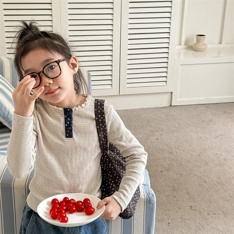 

Girls Top 2026 Spring New Korean Edition Solid Color Simple Long Sleeve Bottom Shirt Soft Comfortable Versatile Daily Wear