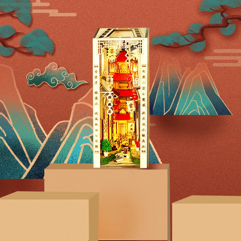 Guochao 中国風ブックエンド DIY カラーリングクラフト 3D パズル インス風ミニチュアハウス クリエイティブ誕生日プレゼント ホームデコレーション