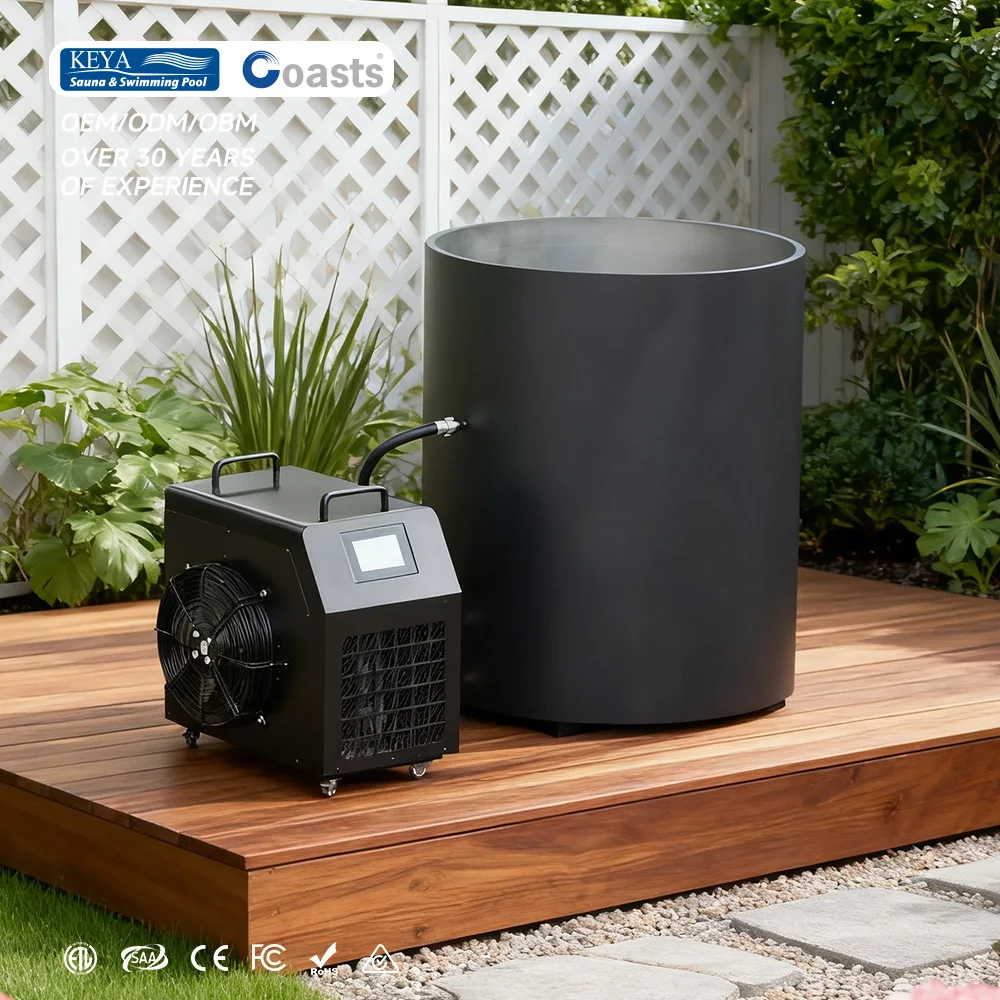 

New Design Wooden Ice Bath Cold Plunge Tub with Integrated Chiller Stainless Steel Inner Ice Bath Barrel