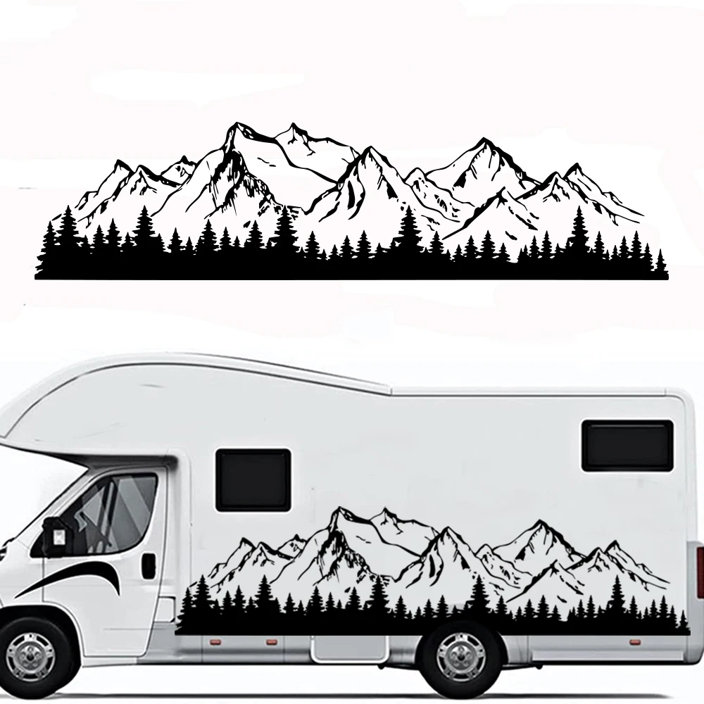 Large Panorama Mountain Forest Tree Camper Rv Car Sticker Decal Motorhome Caravan Van Truck Vinyl Decor