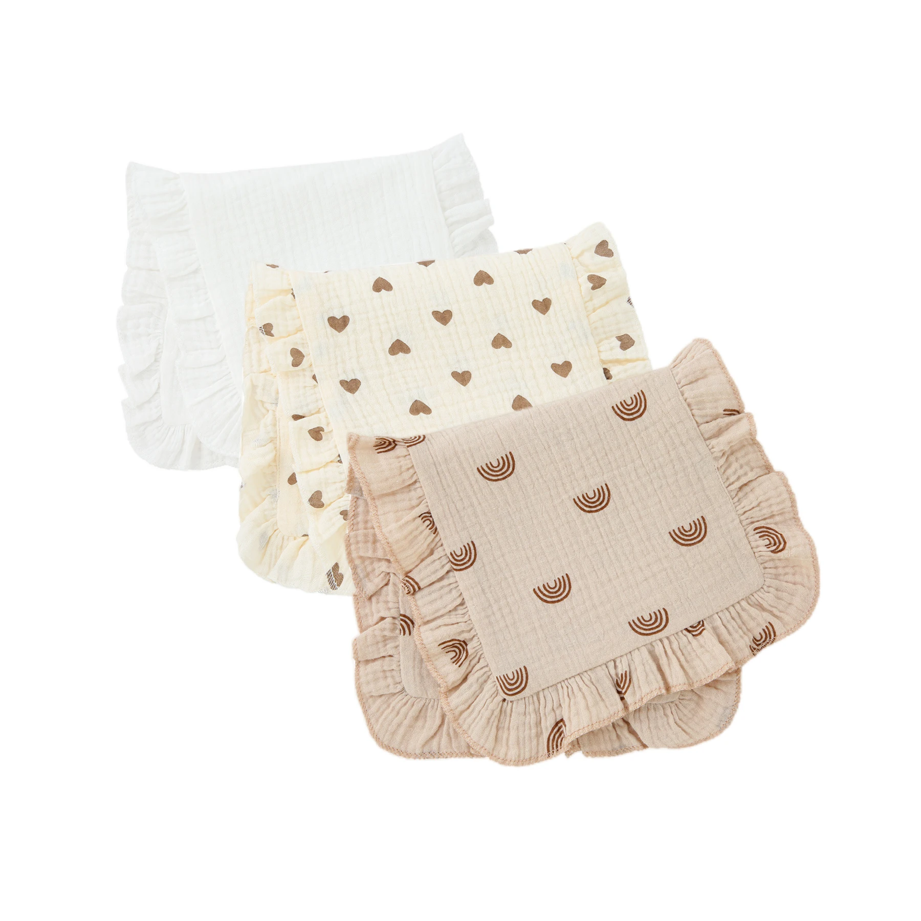 3Pcs/Set Solid And Printed Colors Muslin Cotton Gauze Shoulder Rag Baby Burping Pad Ruffle Heart Newborn Baby Burp Cloths