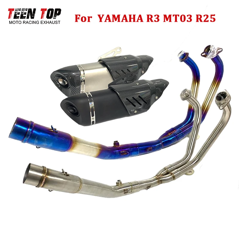 

Глушитель 450 мм для Yamaha MT03 R3 R25, полная выхлопная система MT-03, выхлопная труба мотоцикла R25, 51 мм, гоночный локоть, теплозащитный экран