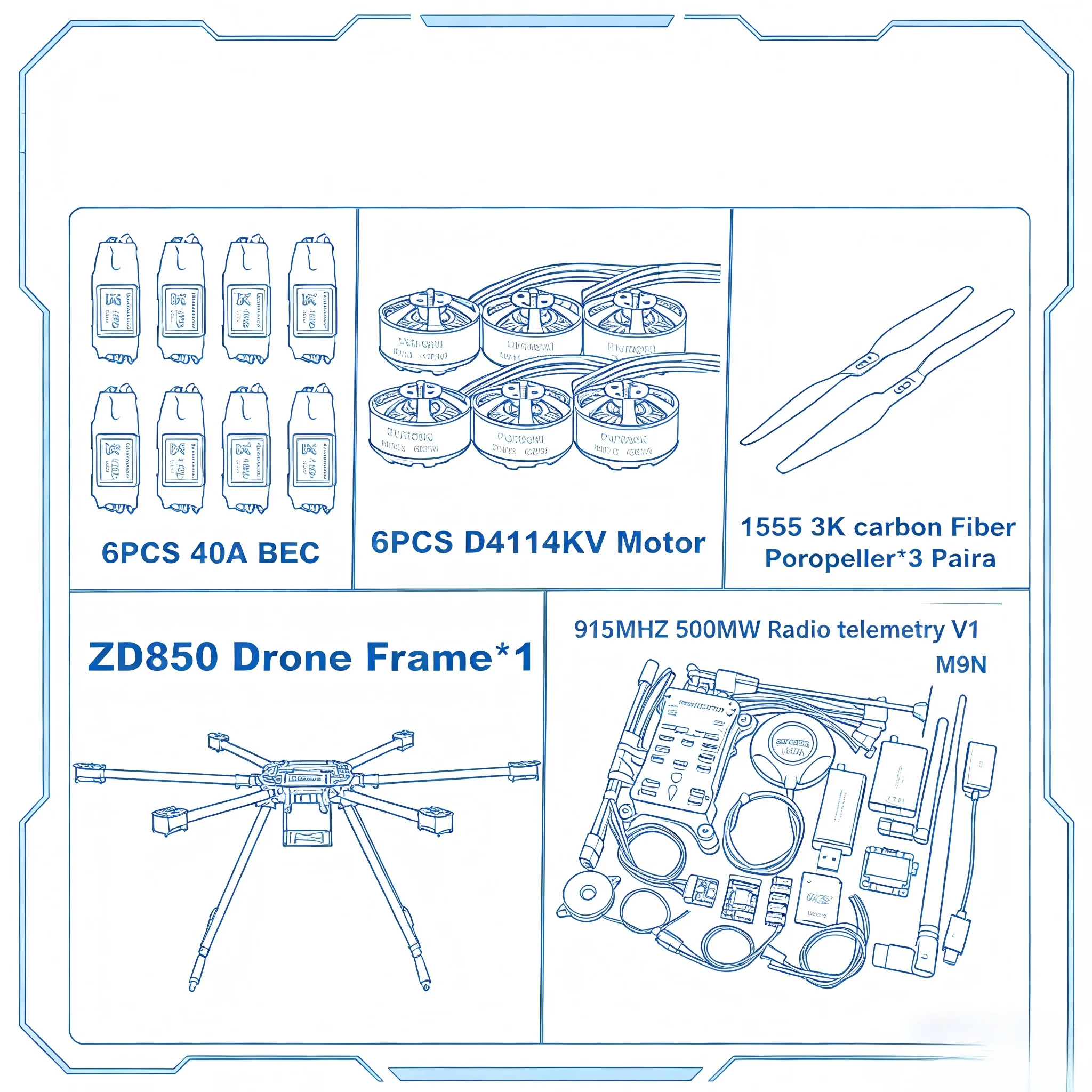 

Радиоуправляемый дрон ZD850 Pixhawk 2.4.8 M9N, полностью карбоновая рама 850 мм, гексаротор, ESC BLHELI 40A, комплект для управления полетом и телеметрии