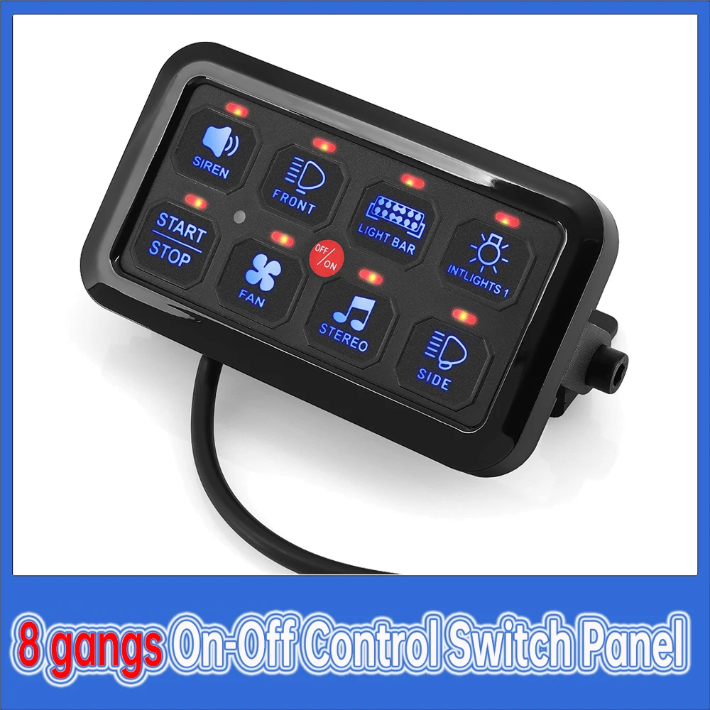 8 gangs On-Off Control Switch Panel Universal Power System LED Backlight Slim Electronic Relay System for SUV CAMPER RV MARINE