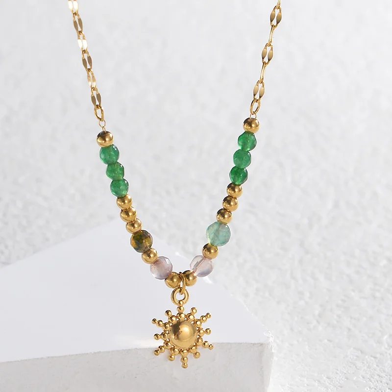 Fashion Trend Natural Stone Necklace Gold Color Stainless Steel Ball Pendant Necklace Party Anniversary Jewelry Gifts 2024 New