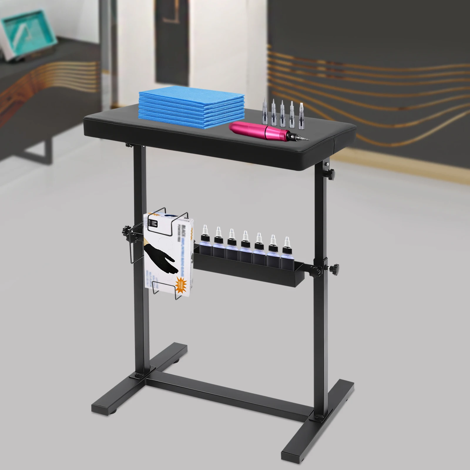 حامل مسند ذراع الوشم، هيكل قوي، دعامة مسند ذراع قابلة للتعديل مع أقدام غير قابلة للانزلاق للصالون الاحترافي، الاستوديو، المنزل #3