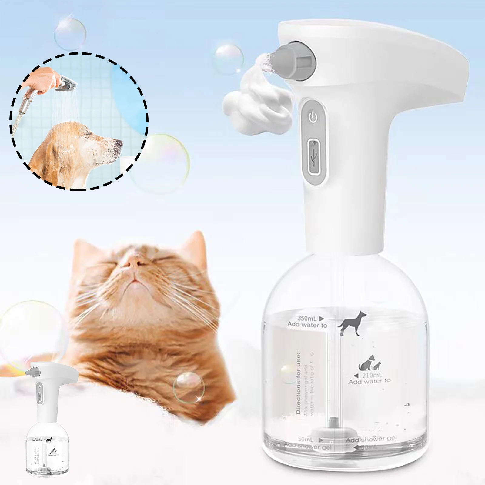 

Automatic Pet Soap Dispenser USB Charging Smart Cat Foaming Machine Dog Cleaning Bath Shampoo Foam Sprayer Pet Supply