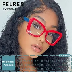 Oversize Designer Irregular Cat Eye Red Big Frame Reading Glasses Women Luxury Brand Anti Blue Light Presbyopia Glasses Hot