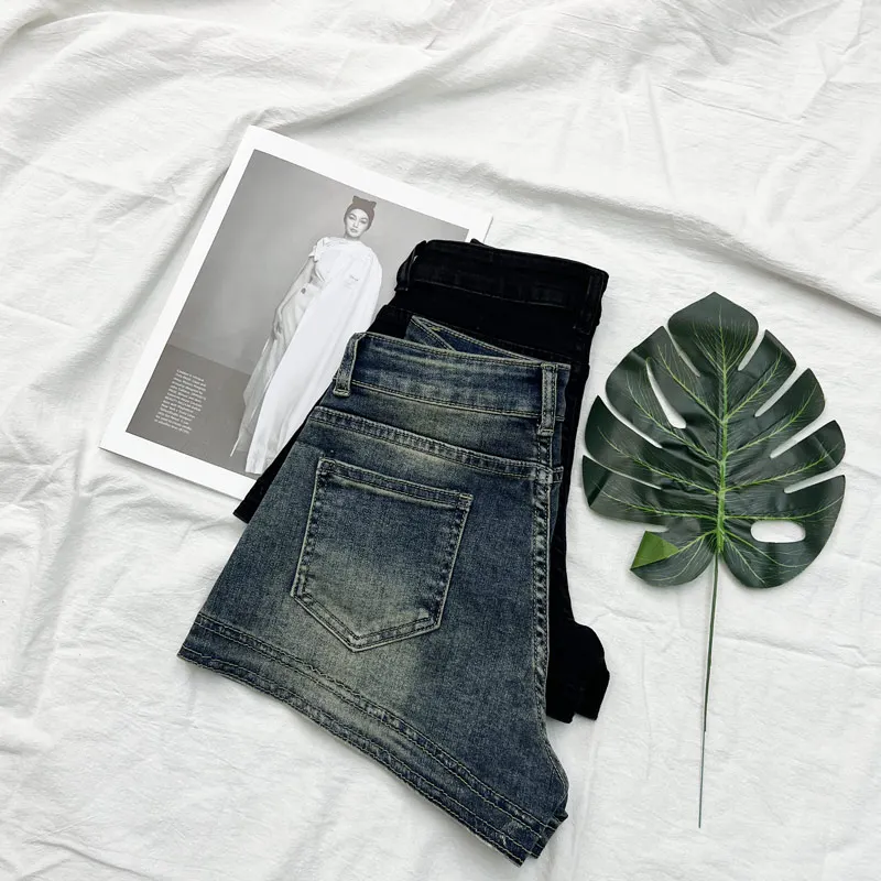 High Waist A-Line Denim Shorts Women's Sexy Slimming Hot Pants Washed Bleach Design Lengthening Legs Effect Casual Shorts