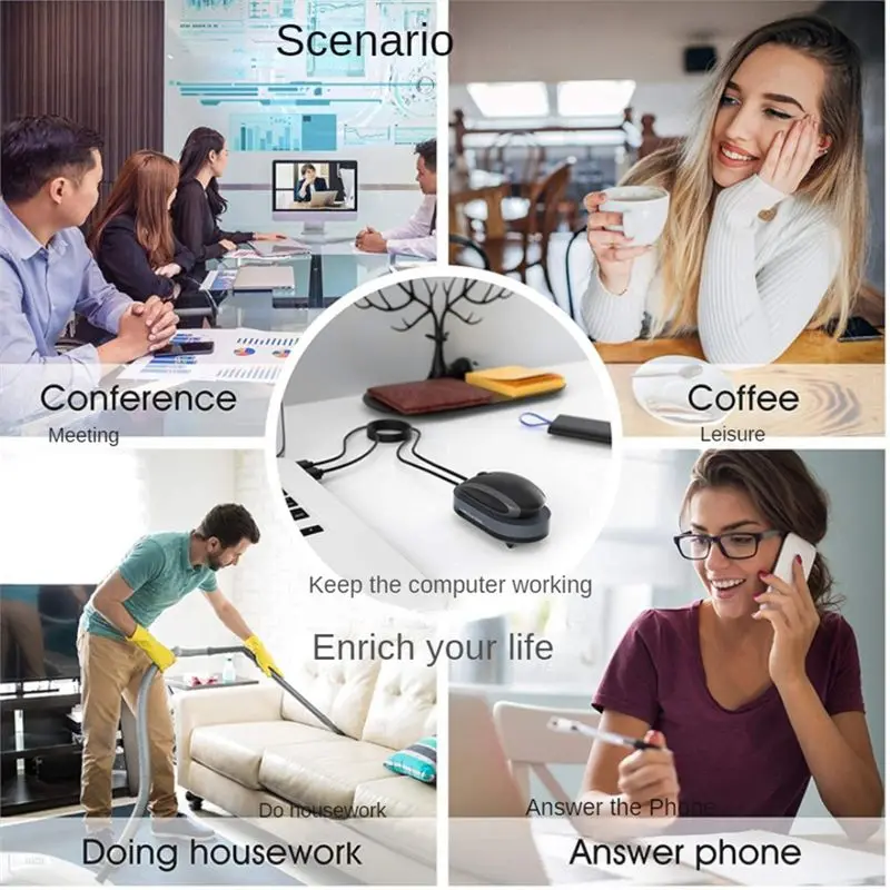 Efficient 1Set Jiggler Auto Movement Anti-Sleep Mouse Movement Simulator For Computer Awakening Black