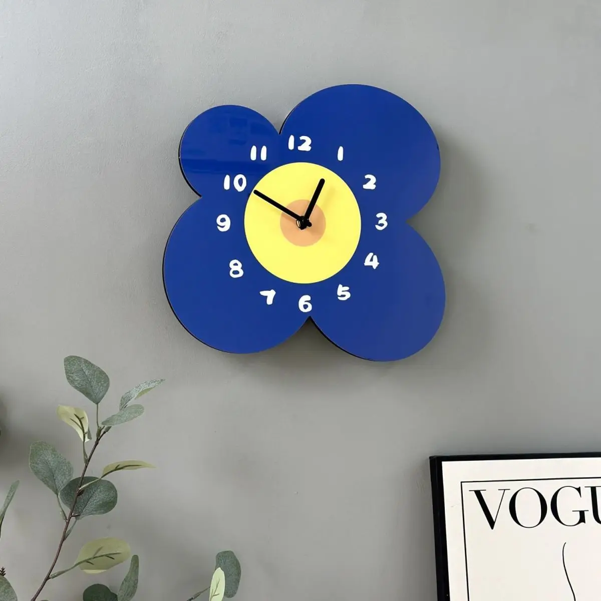 Swing Blue Flower Wall Clock Home Living Room Bedroom Creative Hanging Decorative Silent MDF Clocks Watch