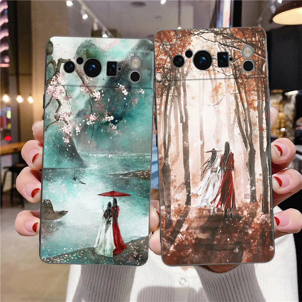 

Phone Case For Google Pixel 8 7 6 Pro 8A 7A 6A Shell Soft Black Cover Tian Guan Ci Fu Xie Lian Hua Heaven Official's Blessing