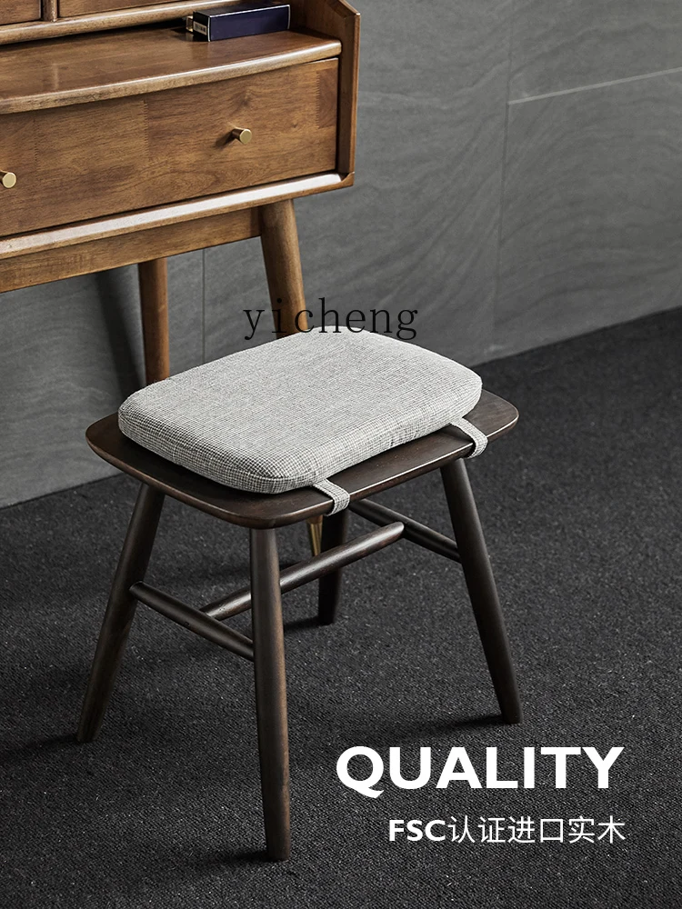 XC Solid Wood Makeup Stool Fabric Square Stool Modern Minimalist Dressing Table Stool Home Bedroom Stool