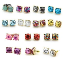 Small Square Opal Glitter Stud Earrings