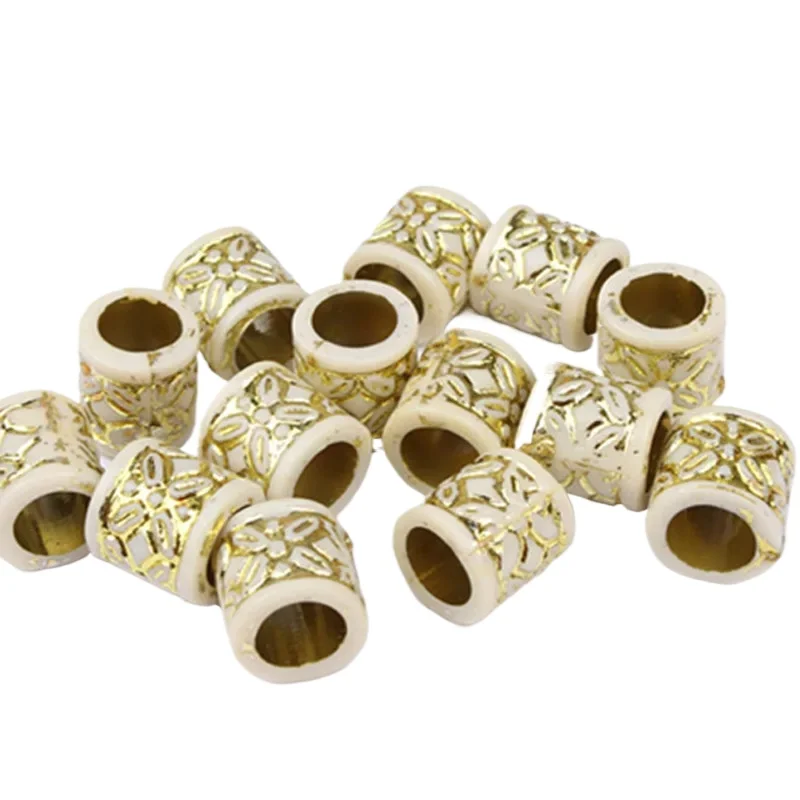 

100Pcs 6mm Dreadlock Beads with Gold Flower Pattern Hair Braiding Tube Ring Cuffs Clips DIY Beaded Jewelry Accessories
