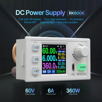 RK6006 DC 조정 전원 공급 장치, 6A 60V DC to DC 스텝 다운 전압 벤치 펌웨어 업그레이드, USB 안정화 전압 벅 컨버터