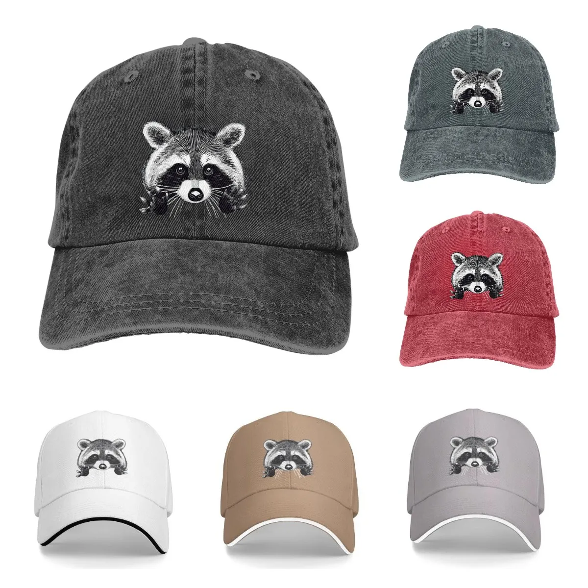 Raccoon Baseball Caps Peaked Cap Cute Animal Sun Shade Hats for Men Animal Lovers Snapback Denim Four Seasons Casual