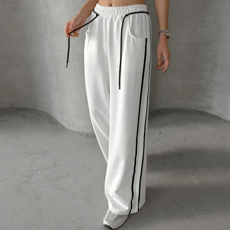 Drawstring Contrasting Color Casual Pants for Women 2026 Autumn New Fashionable Versatile High-end American Style Striped Pants