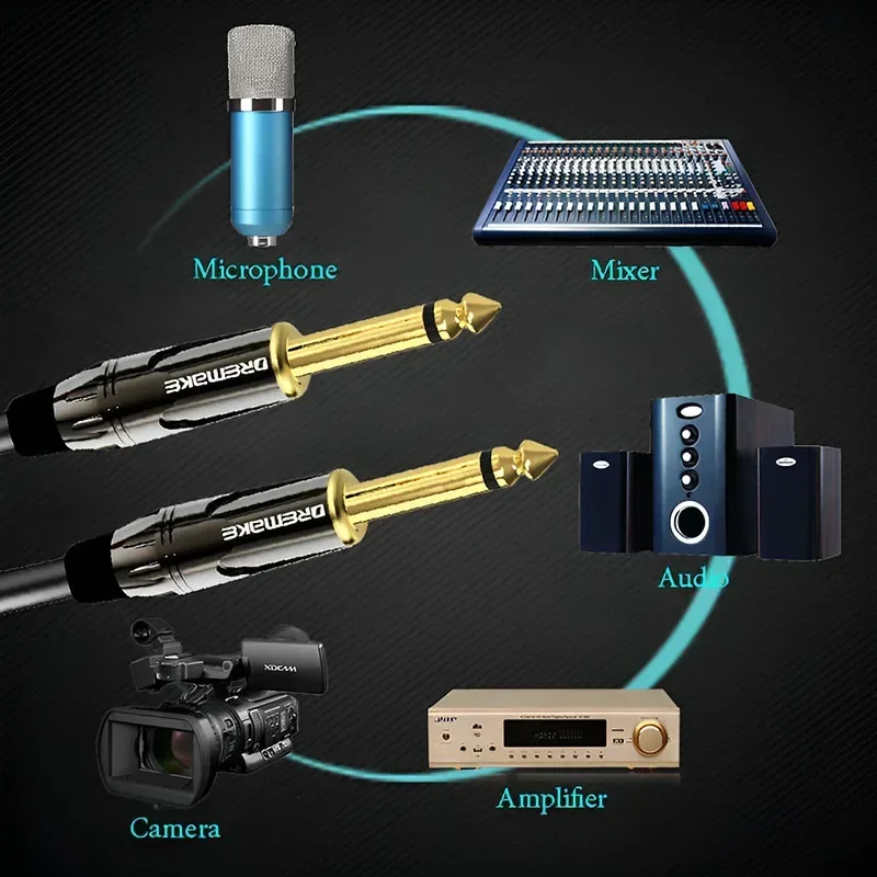 Ses kablosu 6.35mm için 6.35mm erkek-erkek TS/TRS dengeli kablo elektrik gitar bas Amp mikser hoparlör için uygun 1/4 inç kordonlar