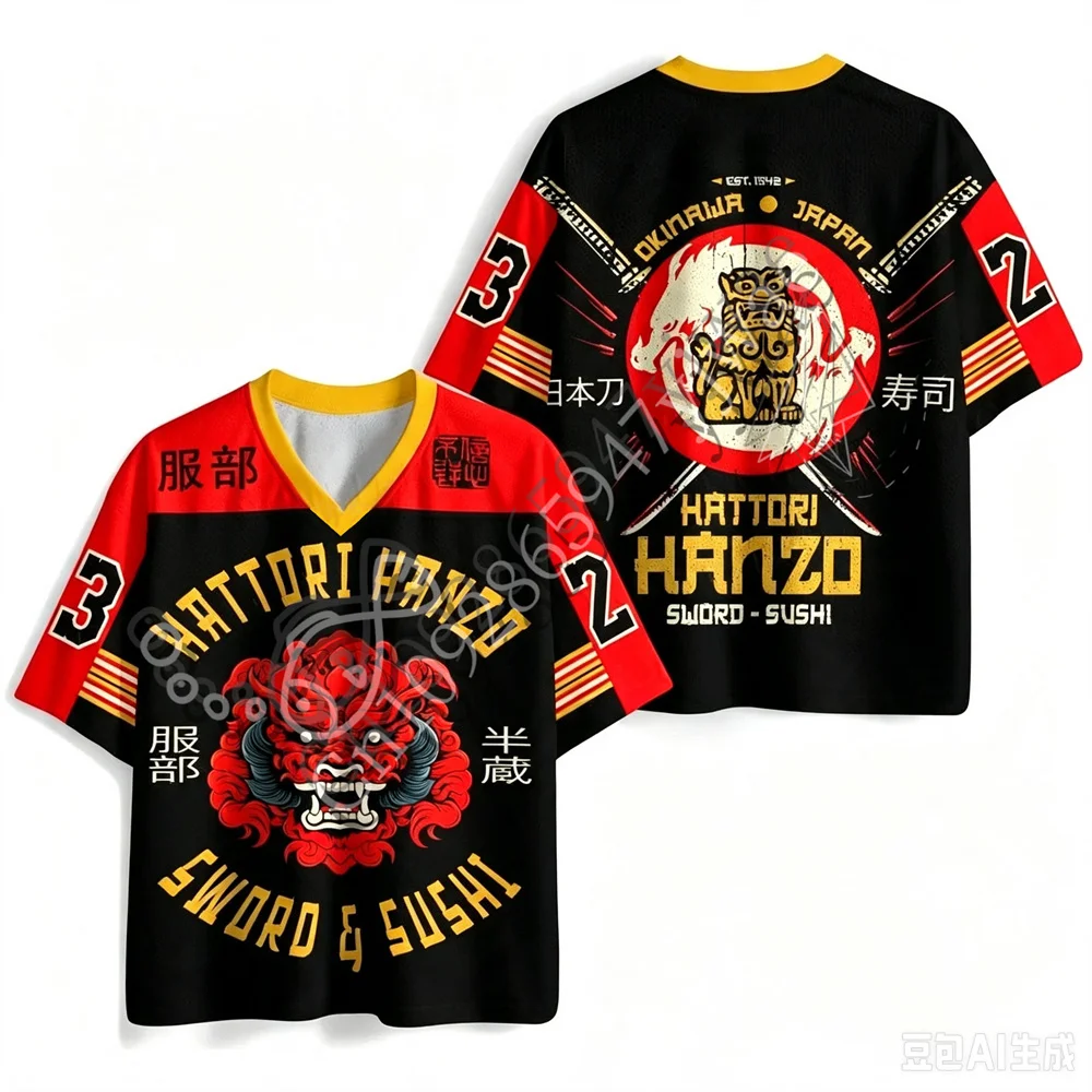 Hattori Hanzo Samurai Graphic Printed Jersey, Japanese Classic Retro Sports Shirt Breathable Top Summer Men And Women T-Shirt