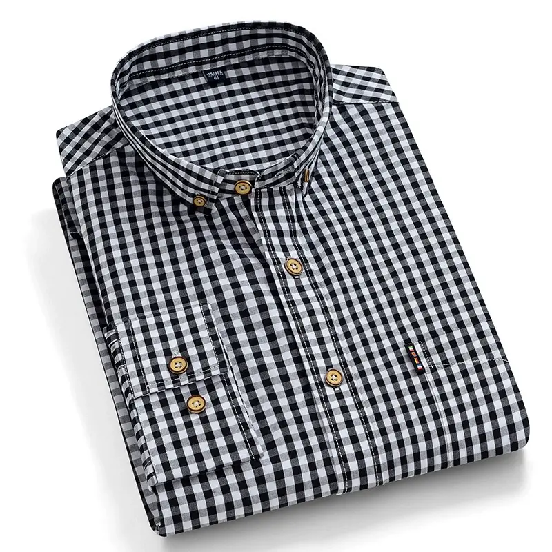 New In Shirt 100%Cotton Fashion Long Sleeve Shirts for Man Slim Fit Formal Plian Shirt Soft Casual Office Designer Plaid Clothes - Image 6