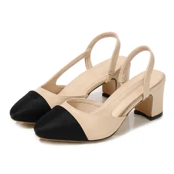 High Heel Sandal for Women Bow Shoes Round Toe High-heeled Flat Multicolored Block Fashion Spring Girls Comfort 2023 Back Strap