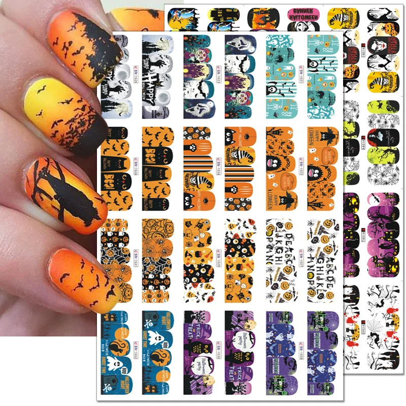 12pcs Halloween Nail Stickers Ghost Bride Clown Scars Cartoon Snake Skull Water Transfer Foils Sliders Decorations for Manicure