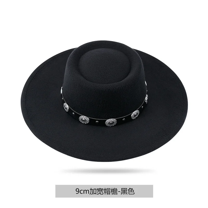 Felt Top Hat Men's Fashionable Copper Sheet Belt Jazz Caps Women's Artistic Retro And Tidal Current Cowboy Hats