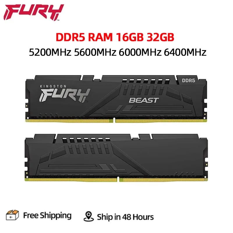 Imagem -01 - Kingston Fury Beast Ddr5 16gb 32gb 5200 5600 6000 6400mhz Desktop Intel Xmp 288pin 1.25v Pc541600 44800 Memória de Desktop para Jogos