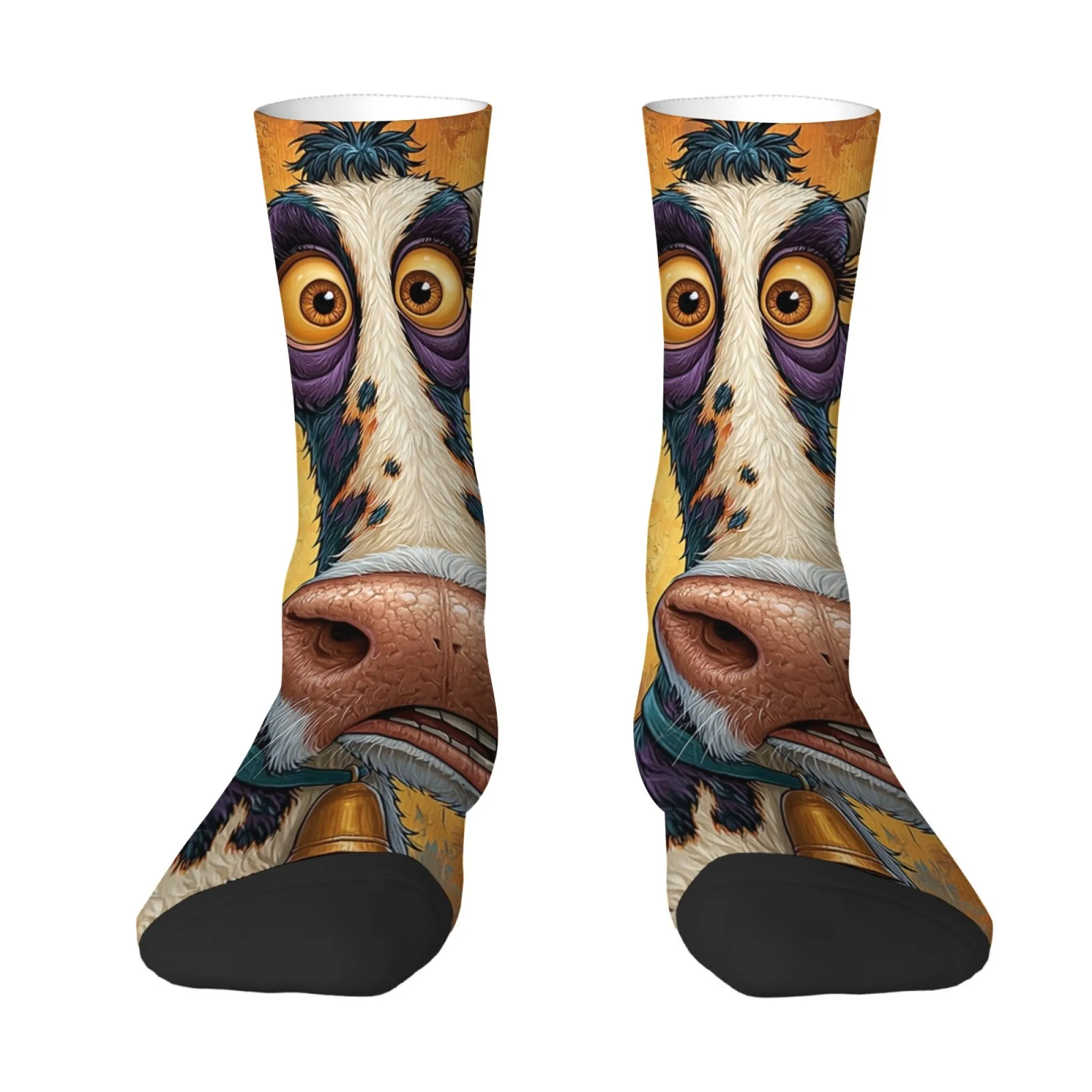 Novel and Cute Cow Print Men's Mid-calf Socks Comfortable Breathable Non-slip Socks Quirky Hip-hop Fun Cheerful Socks Gift