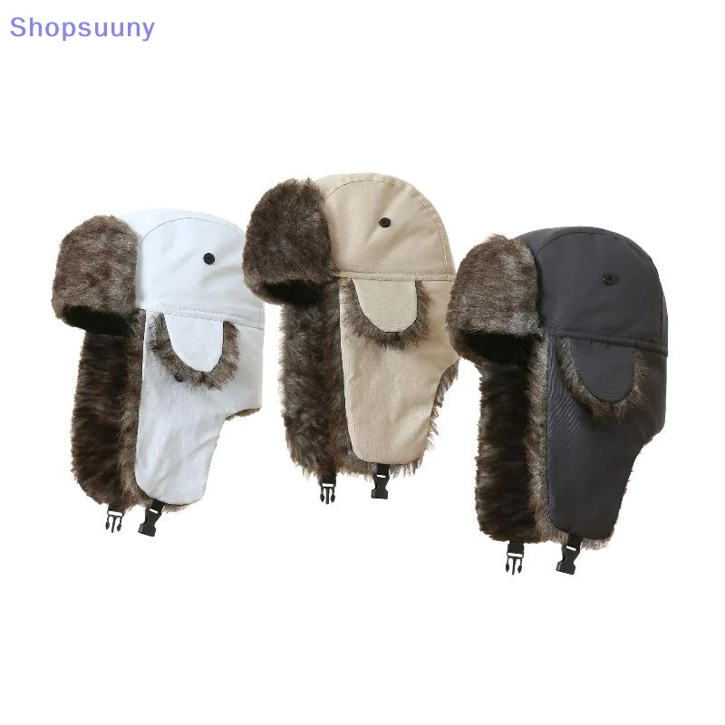 [SU]Men's Warm Soldier Hat Winter Patrolman Earmuffs Polyester Fiber Warm Russian Ski Hat Windproof Cold Hats[SU]