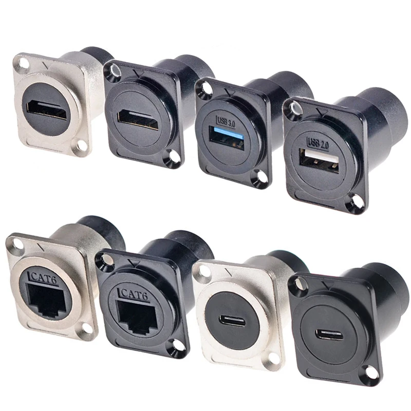 

Metal D Type Module RJ45 CAT6&USB 2.0/3.0&Type C&HDMI-Jack Socket Through Network Panel Mounting Electronic Connector