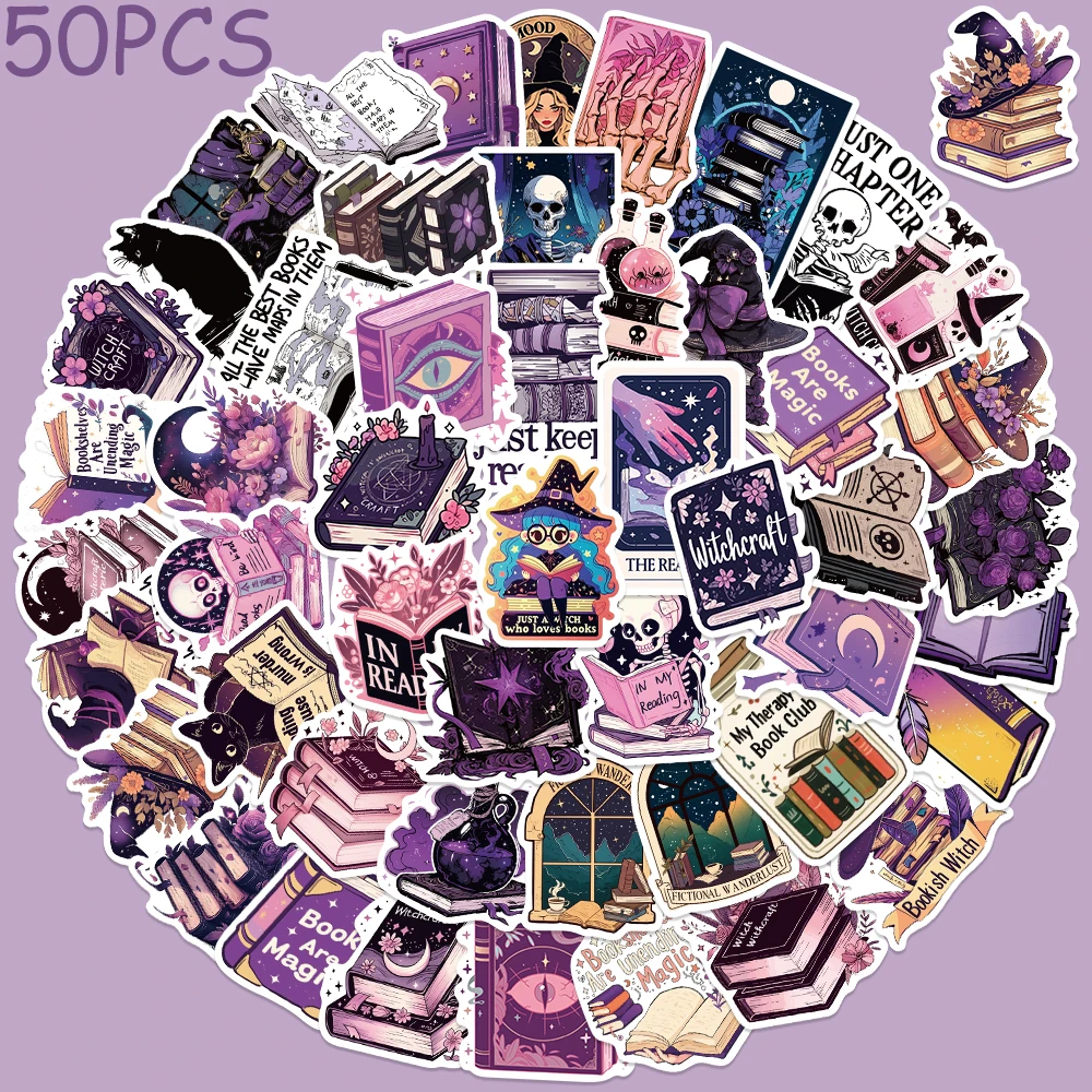 

50pcs Reading Books Bookish Stickers Purple Aesthetic Decals For Phone Laptop Refrigerator Luggage Scrapbook Waterproof Stickers