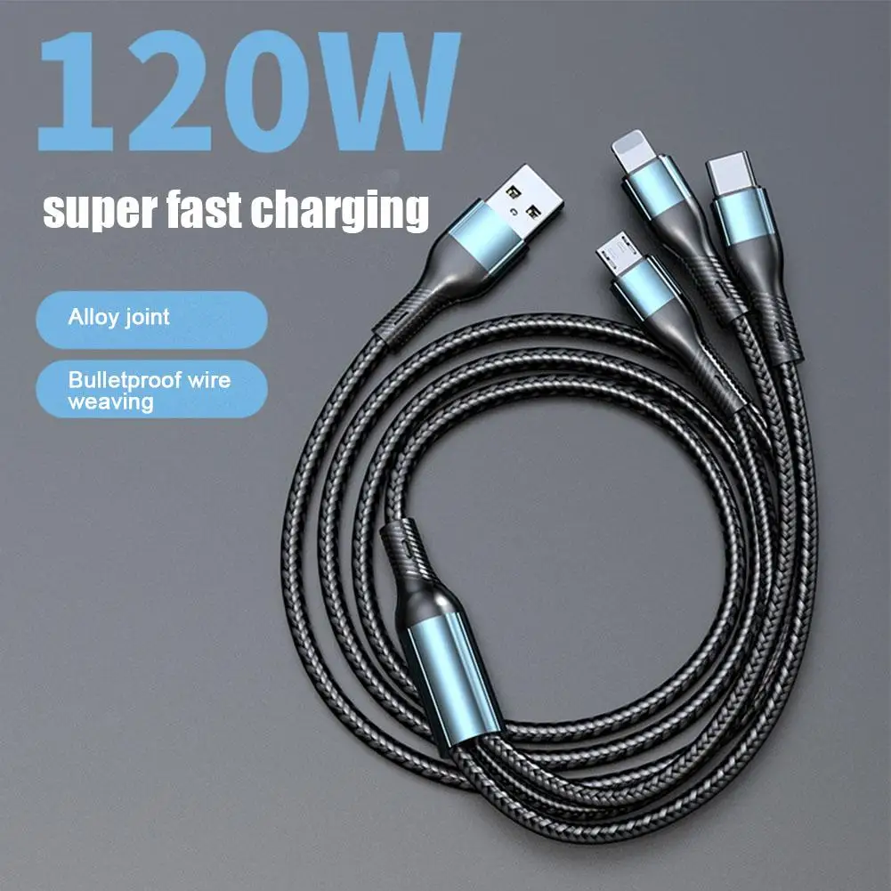 120W 3 W 1 kabel do transmisji danych typu C kabel Micro USB do telefonu iPhone Samsung kabel do szybkiego ładowania 1.2M/2M J1Z9