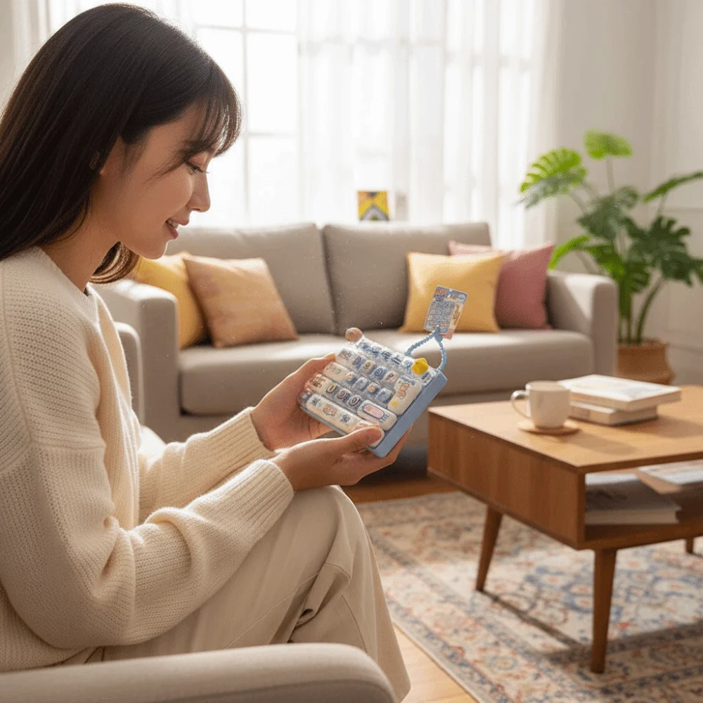 Little Bear Theme 26 Keys Keyboard Keychain Pressable Keys Clear Key Sounds Mechanical Keyboard Cartoon Plastic