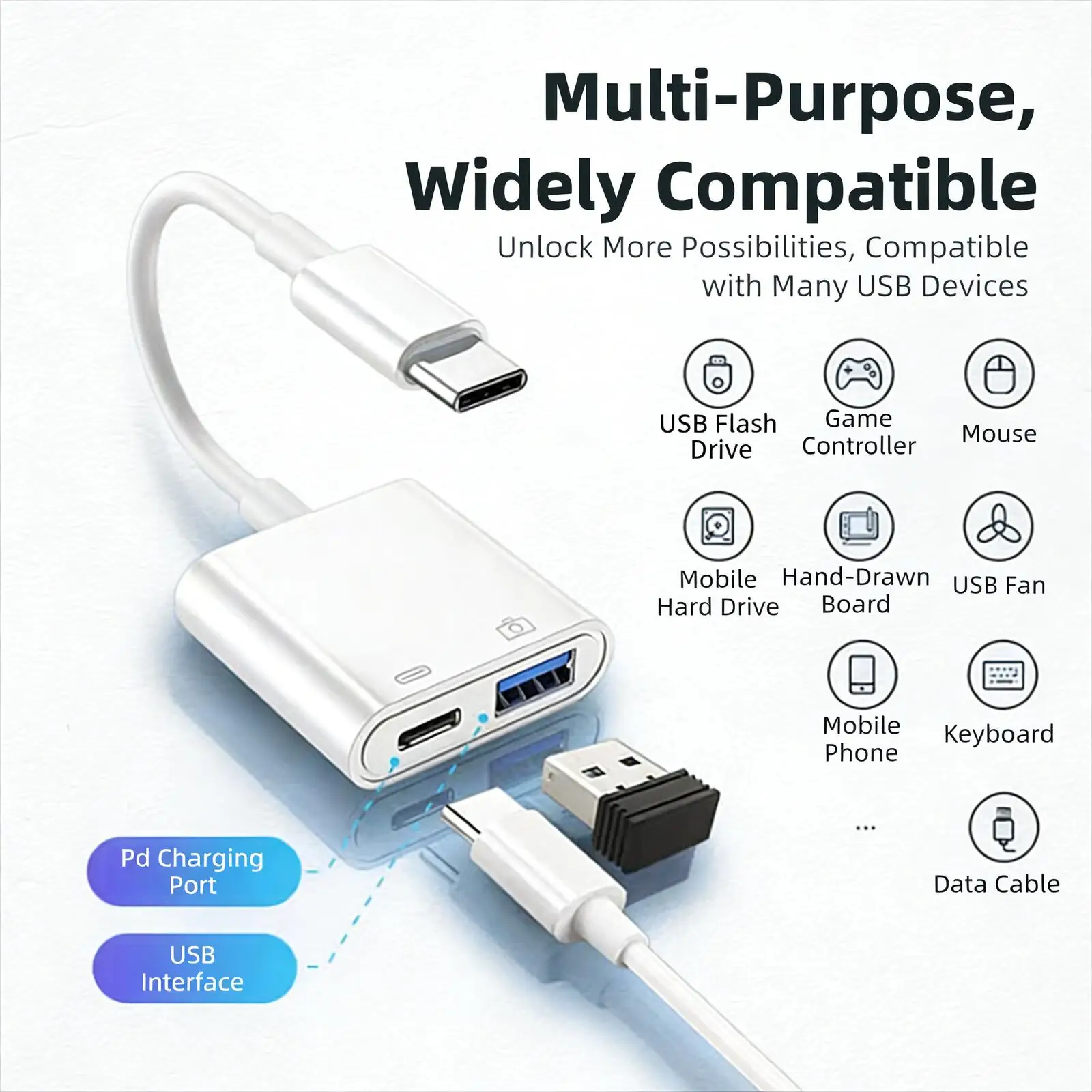 

Type‑C OTG Adapter 2‑in‑1 PD Fast Charging & Data Sync USB Converter Plug‑and‑Play Lightweight Portable for Phone Tablet Camera