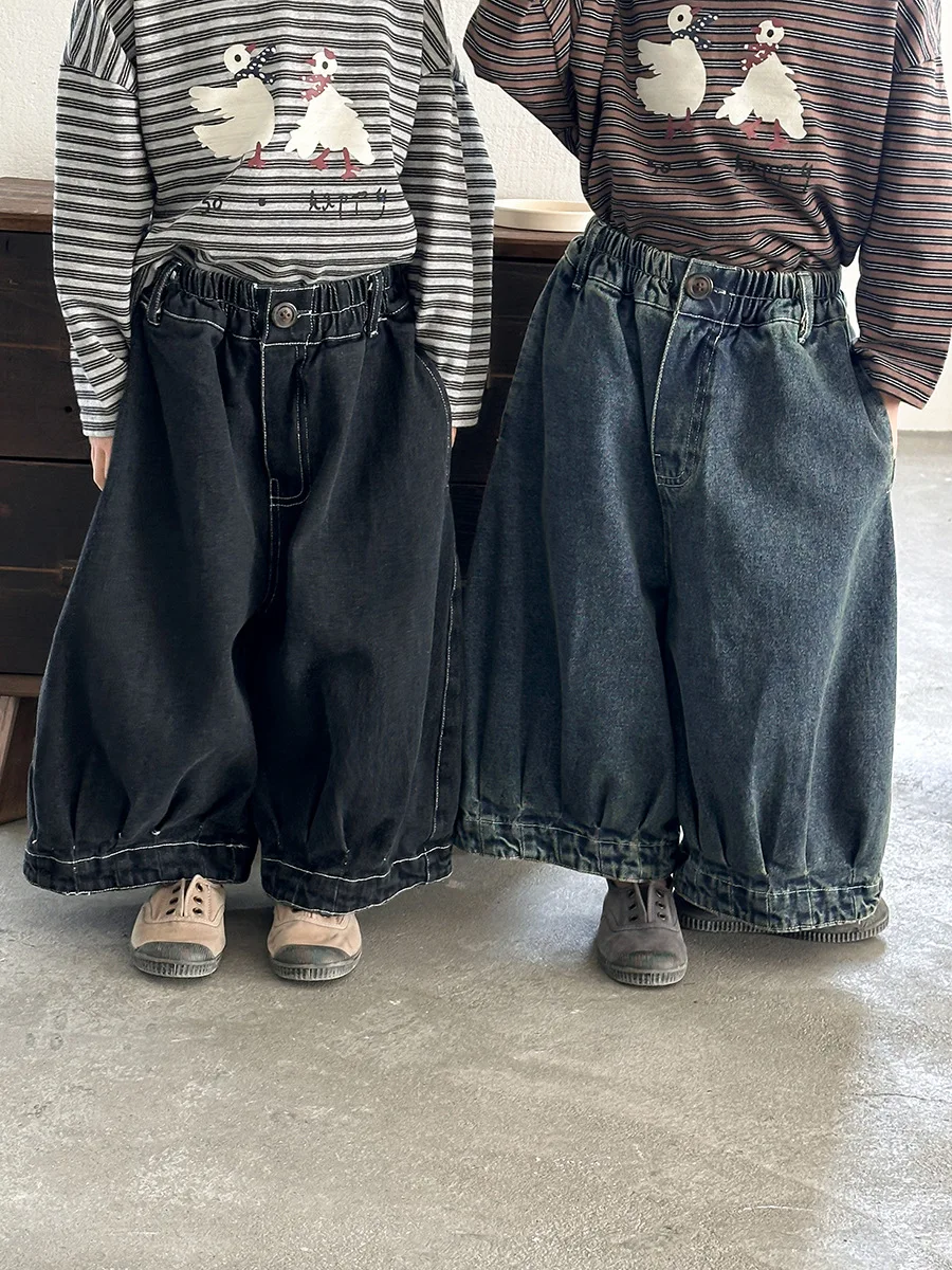 2026 New Stlye  Girls Boys Denim Wide Pants Spring Cotton Good Quality Fashion Kids Jean Pants 1-8t A266