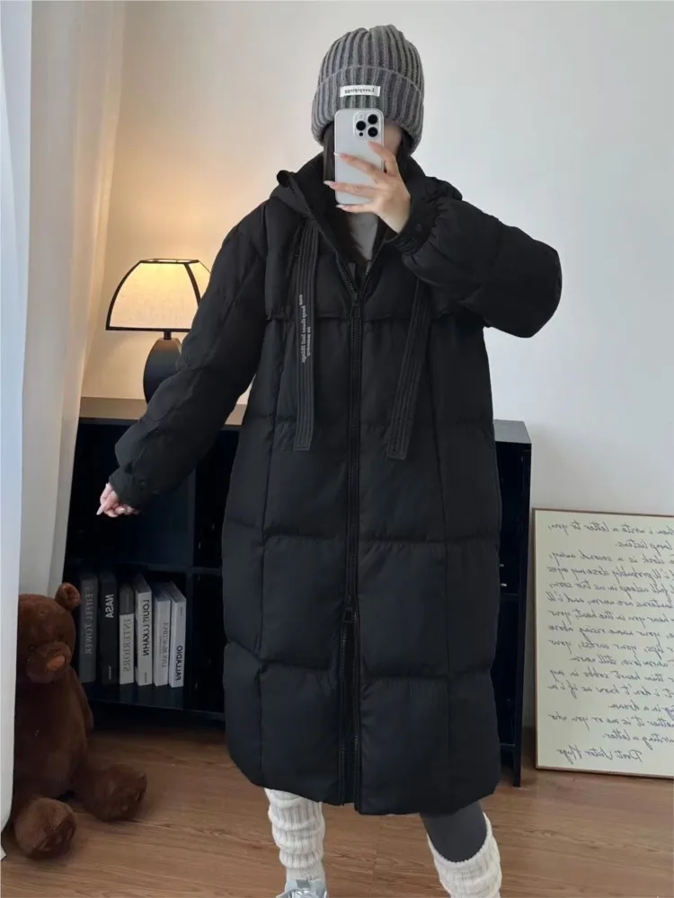 Women Winter Thicken Hooded Down Long Coat Casual Long Sleeve Warm Zipper Pocket Coats New Korean Fashion Female Parka Overcoat