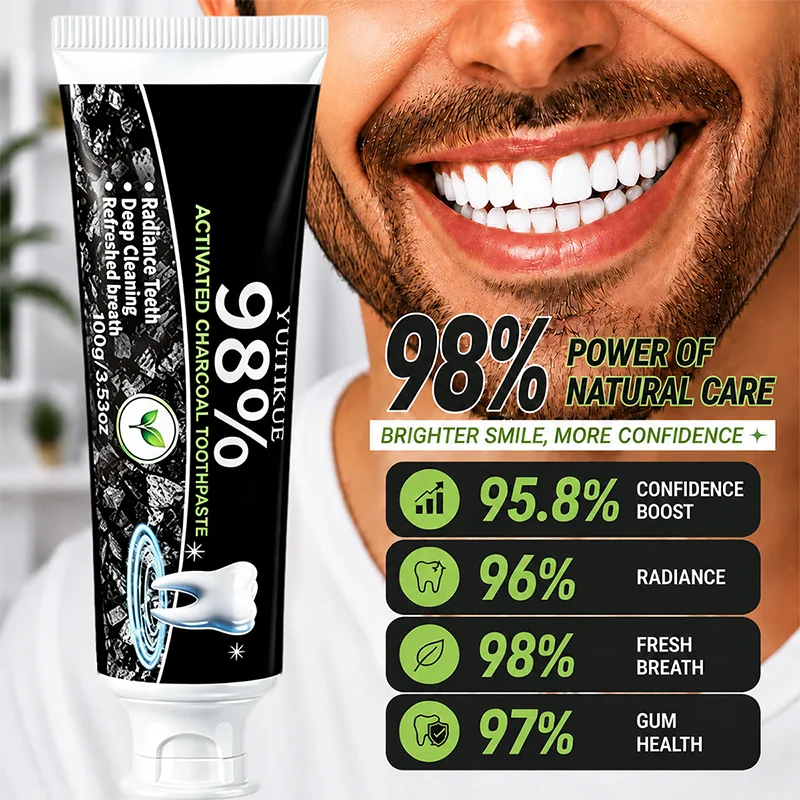YUITIKUE Activated Charcoal Toothpaste 100g Natural Formula Deep Stain Removal Brightening Cool Mint Oral Gum Care
