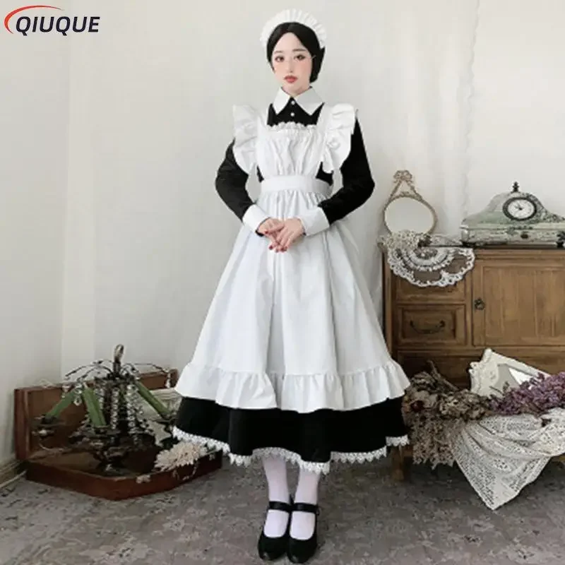 Frauen Dienst mädchen Outfit Anime langes Kleid Französisch Gericht Dienst mädchen Kleid Lolita Cosplay Kostüm Kleider