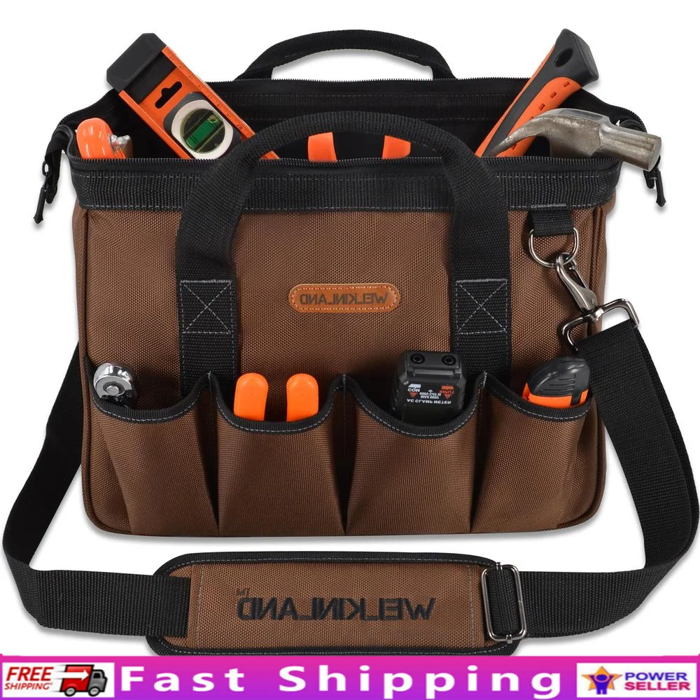 17-Pockets Electricians Mechanics Construction Tool Bag 18L Capacity Waterproof Brown Bag Men's Professional Work Tool Bag