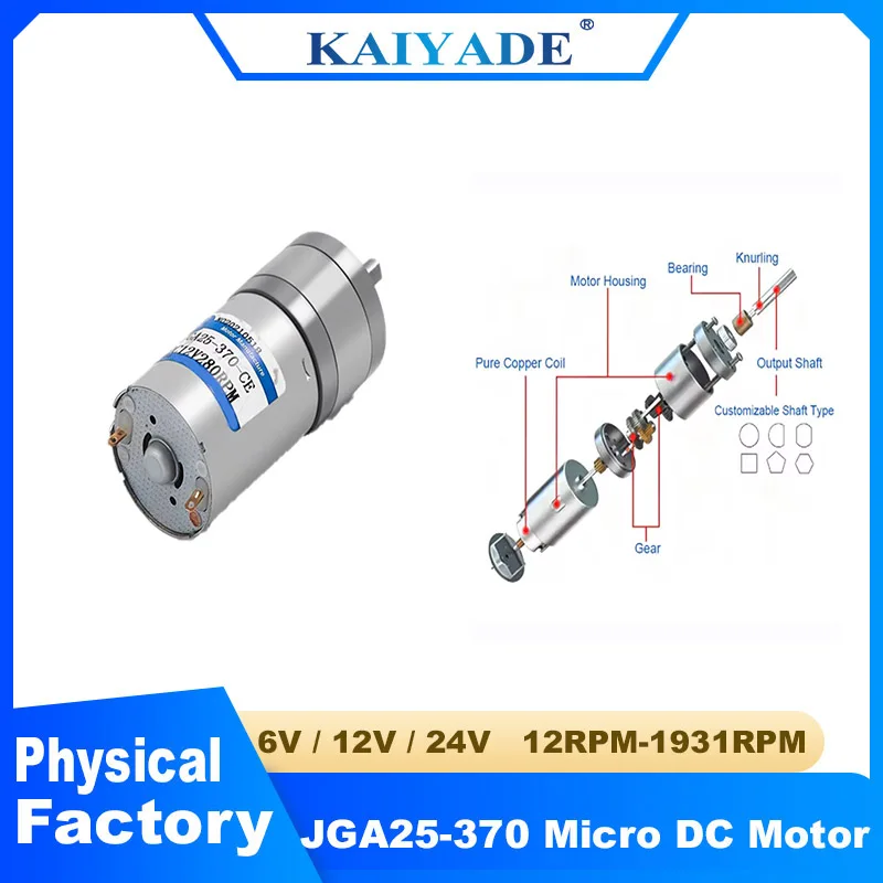 JGA25-370 Miniatur-Getriebemotor DC-Motor 6V 12V 24V Elektrischer Getriebemotor mit Hohem Drehmoment 12/16/26/30/35/60/77/130/170/280/1360 U/min
