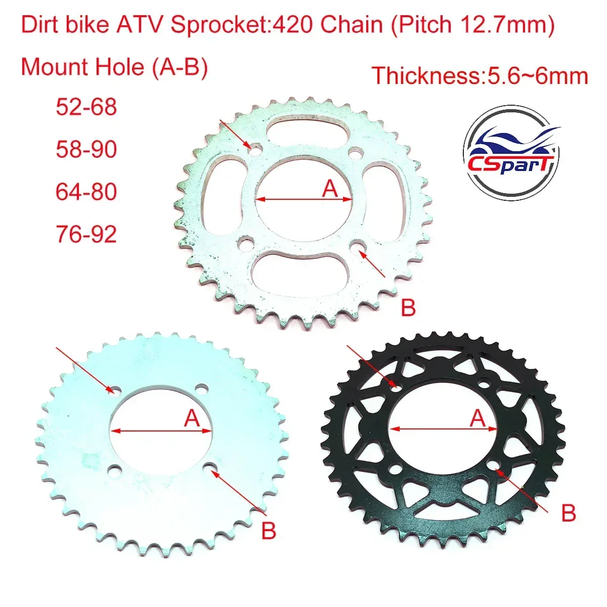 420 Chain 32T 37T 38T 41T 48T 52mm 58mm 64mm 76mm Rear Sprocket For  ATV Quad Dirt Pit Pocket Bike Chopper