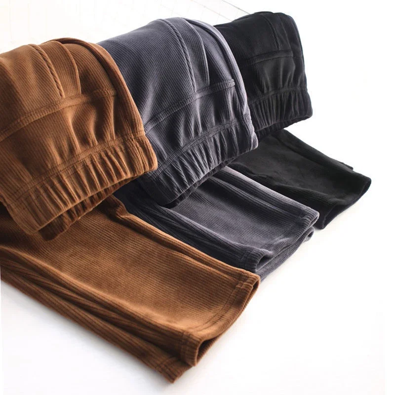 

Plus Size Warm Cashmere Trousers Vintage Slim Waist Add Velvet Lady Pants Casual Thickening Corduroy Straight Pants Women A235